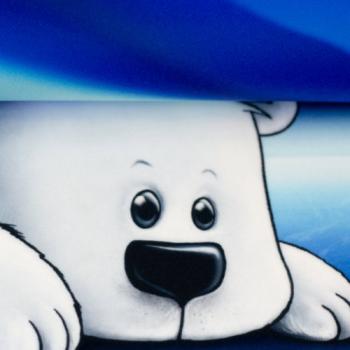 Preview: Samt Chenille Kissenpanel mit vier Eisbären im Nordlicht, Nachtblau